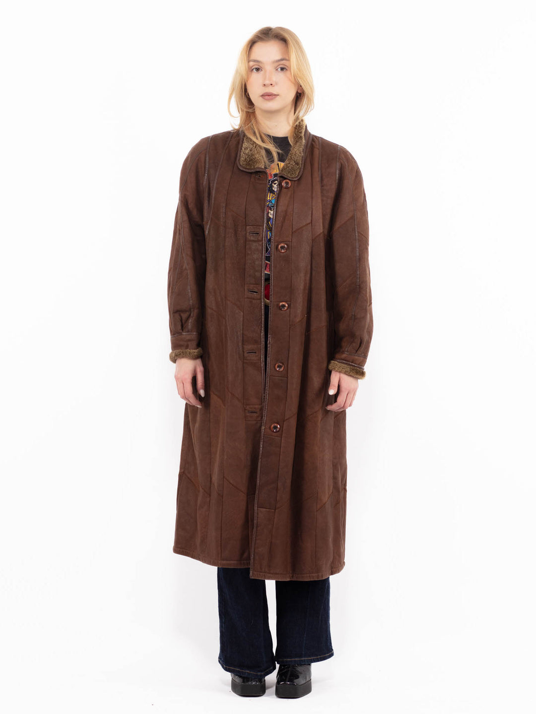 Vintage 90's Women Sheepskin Coat in BrownA1109