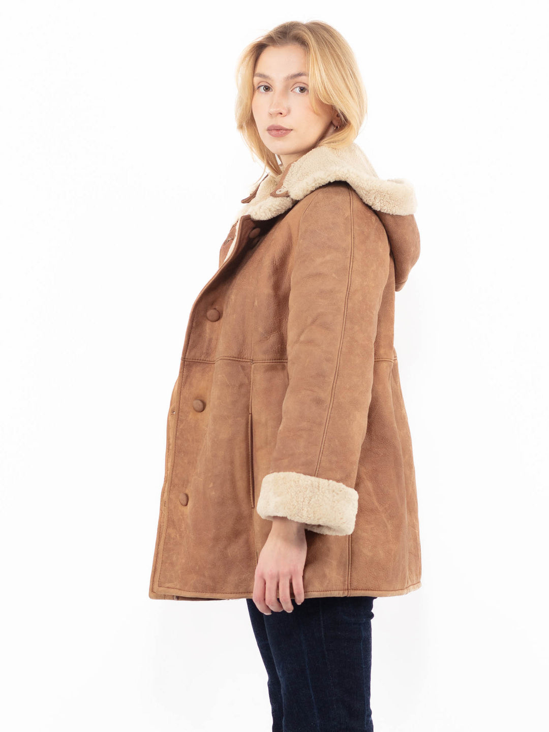 Vintage 90's Women Sheepskin Coat in BrownA1116