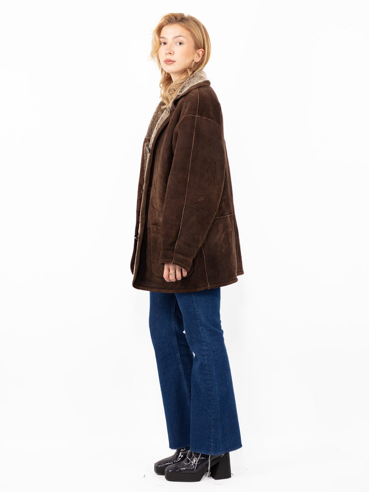 Vintage 90's Women Sheepskin Coat in BrownA0813