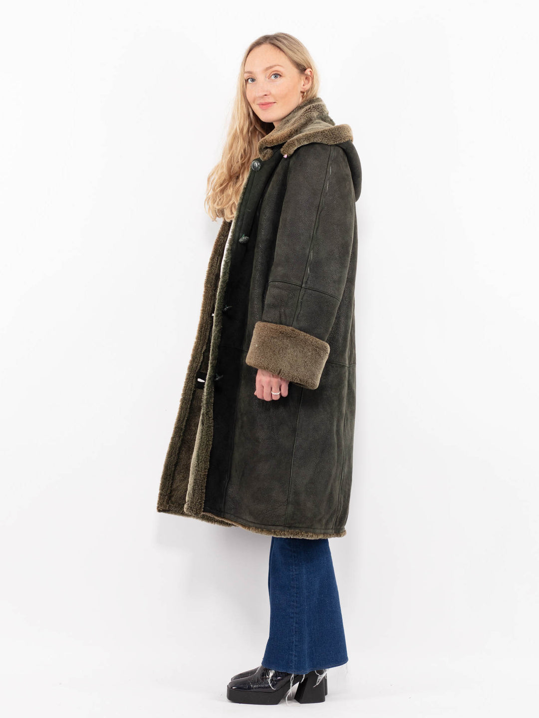 Vintage 90's Women Sheepskin Coat in GreenA1019