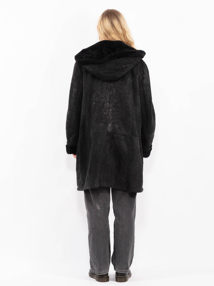 Vintage 90's Women Sheepskin Coat in Black