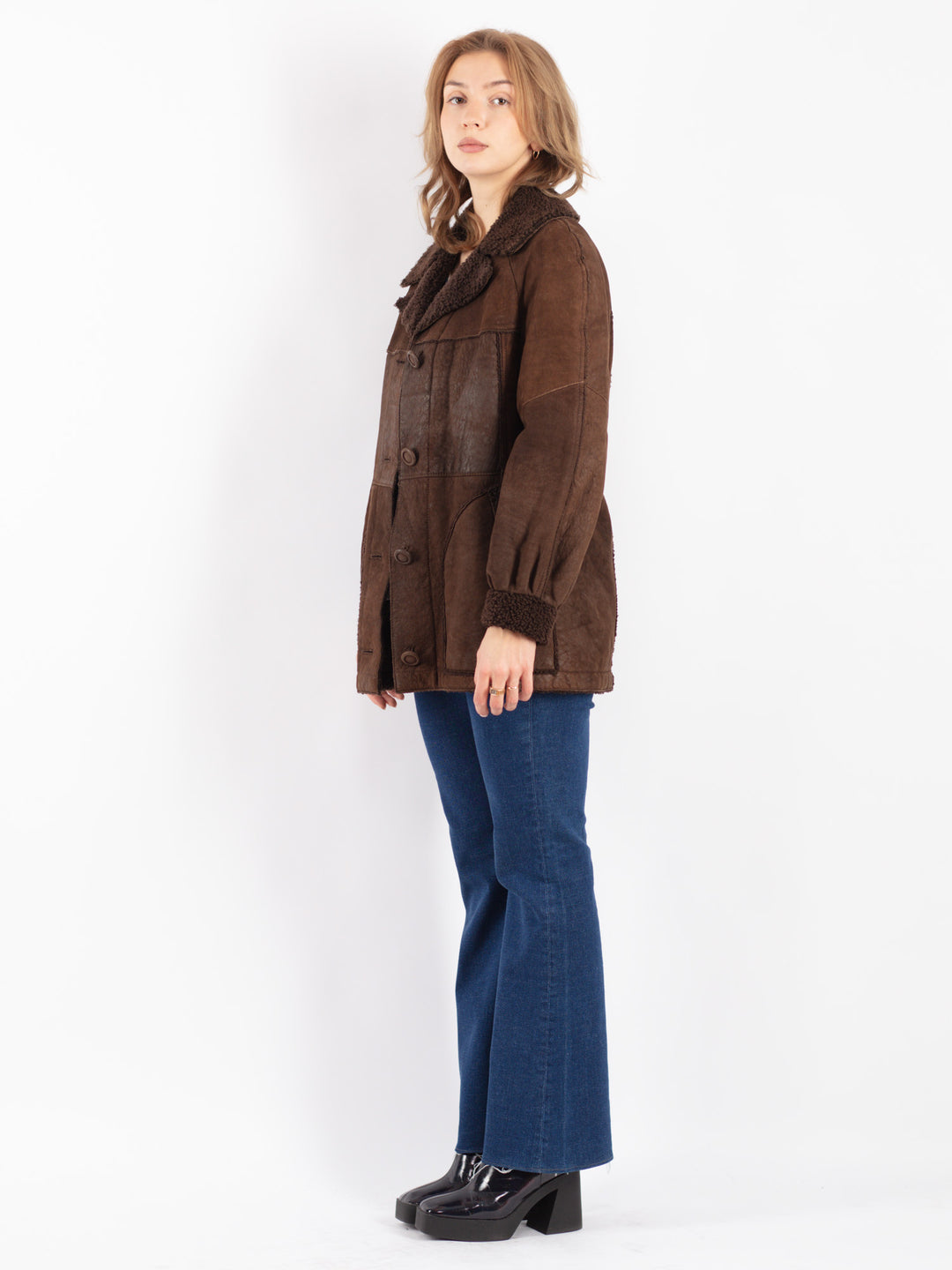 Vintage 90's Women Sheepskin Coat in Brown