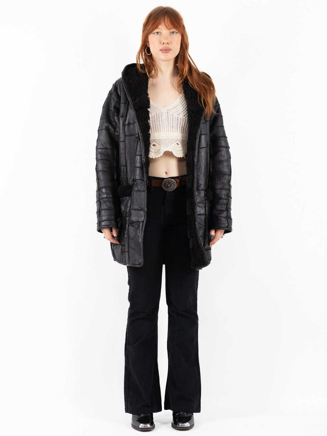 Vintage 90's Women Sheepskin Coat in BlackV9823