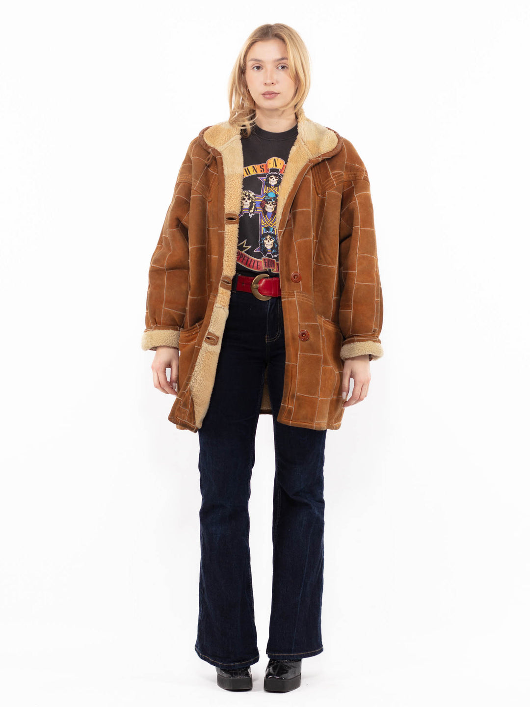 Vintage 90's Women Sheepskin Coat in BrownA1165