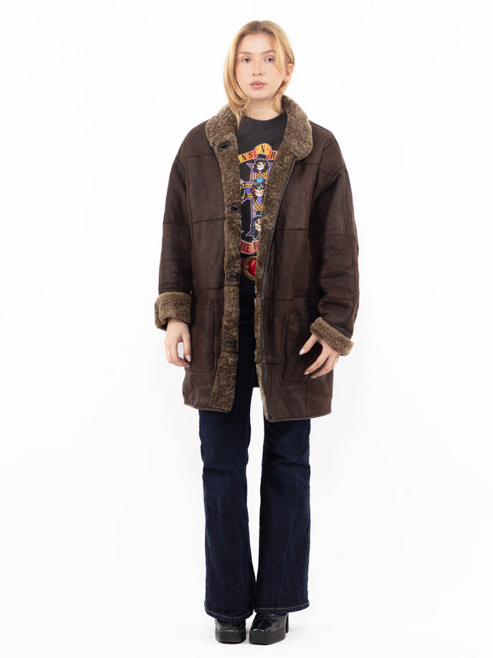 Vintage 90's Women Sheepskin Coat in BrownA1166