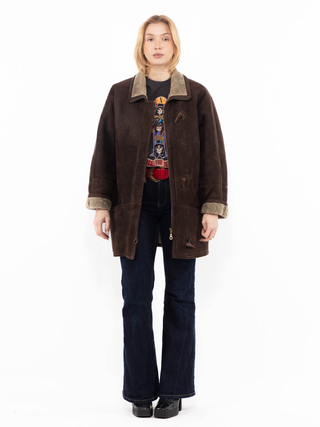Vintage 90's Women Sheepskin Coat in BrownA1175