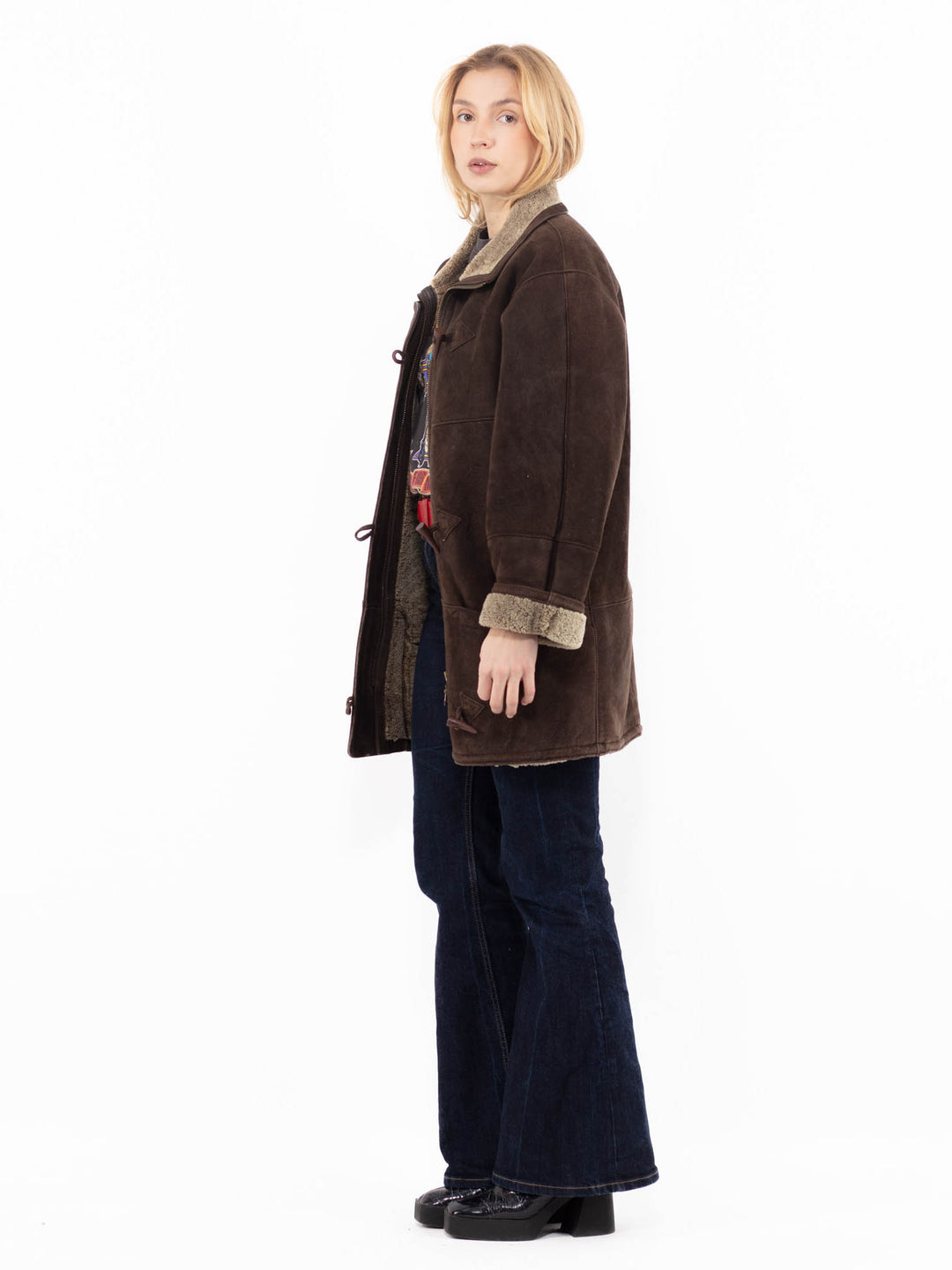 Vintage 90's Women Sheepskin Coat in BrownA1175