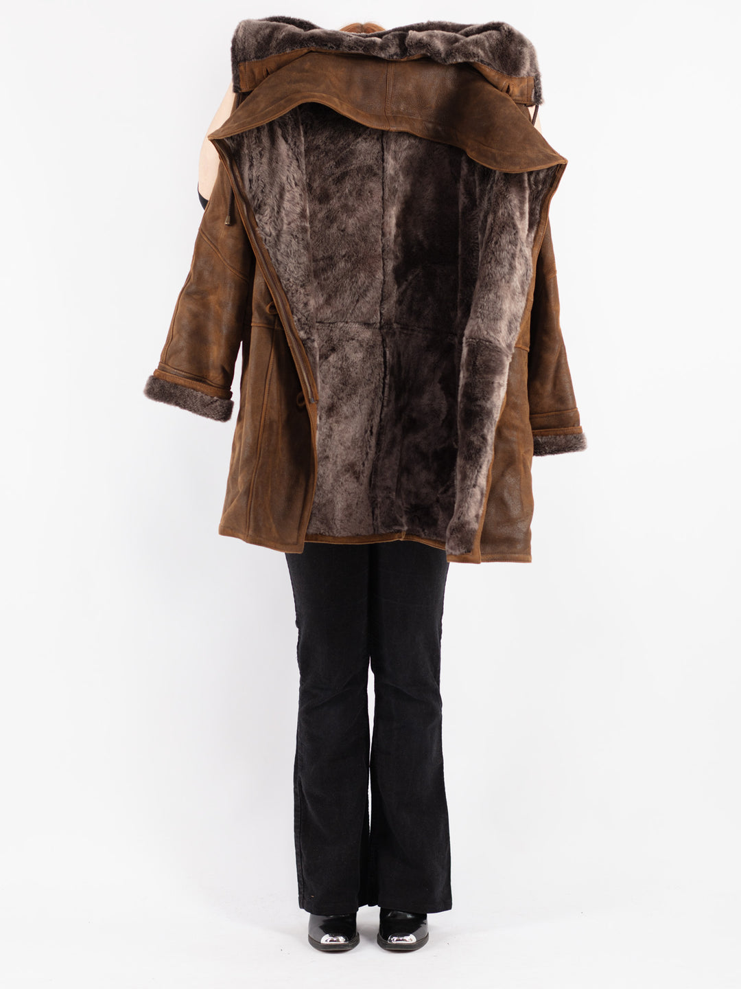 Vintage 90's Women Sheepskin Shearling Coat in Brown