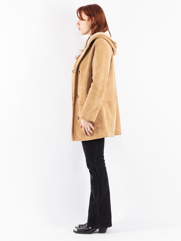 Vintage 90's Women Sheepskin Coat in Beige