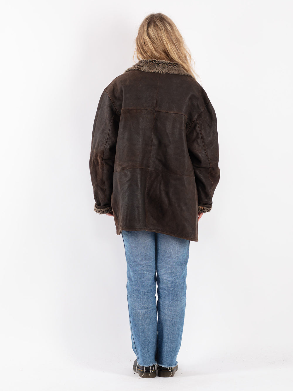 Vintage 90's Women Sheepskin Shearling Coat in Brown