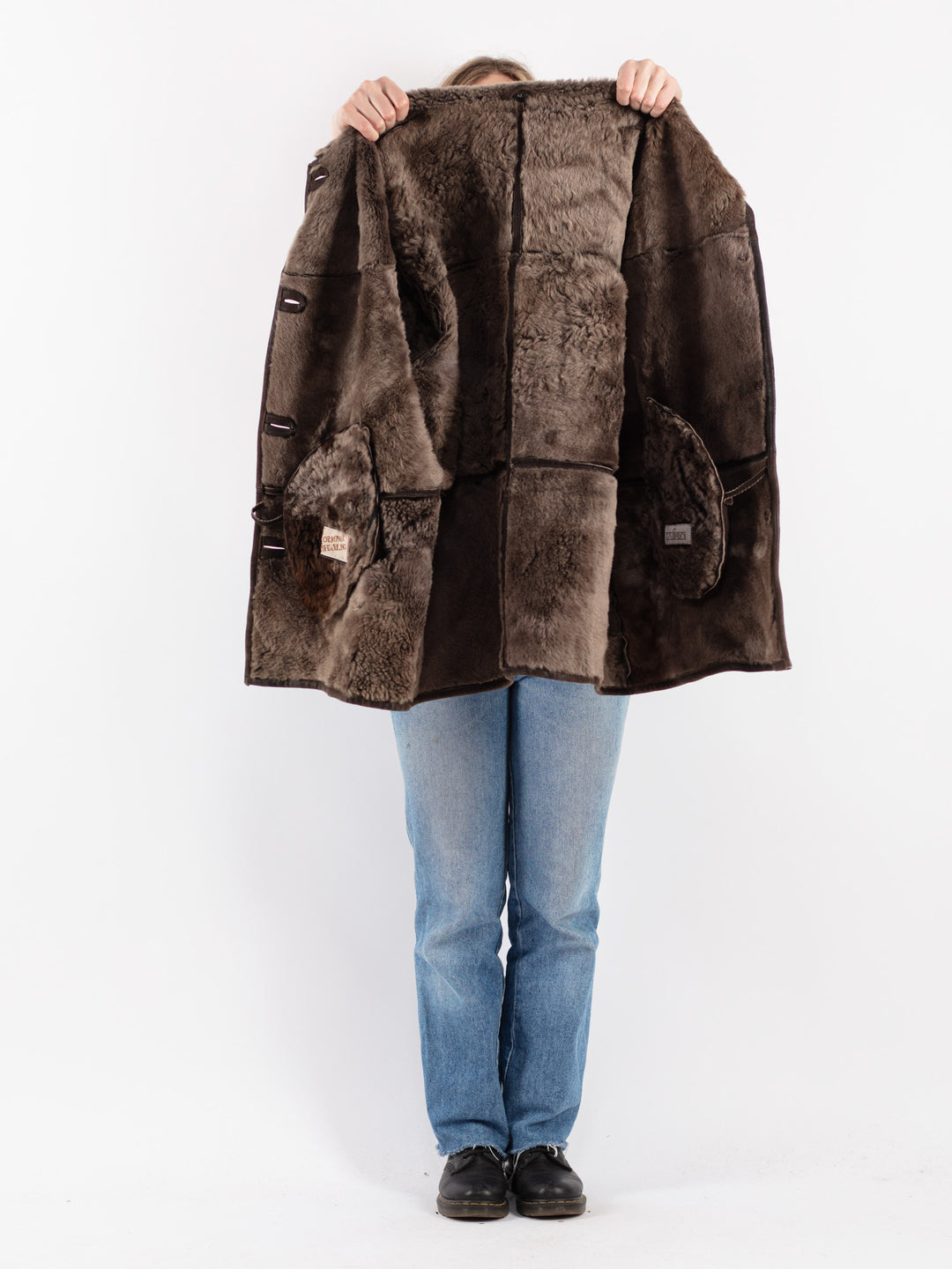 Vintage 90's Women Sheepskin Shearling Coat in Brown