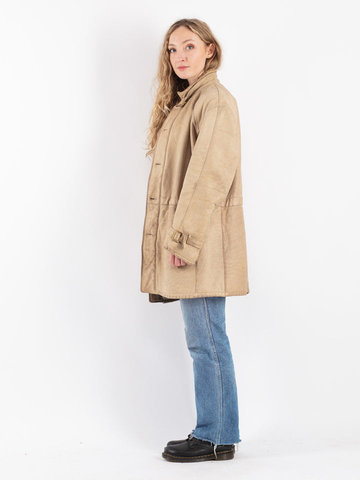 Vintage 90's Women Sheepskin Coat in Beige