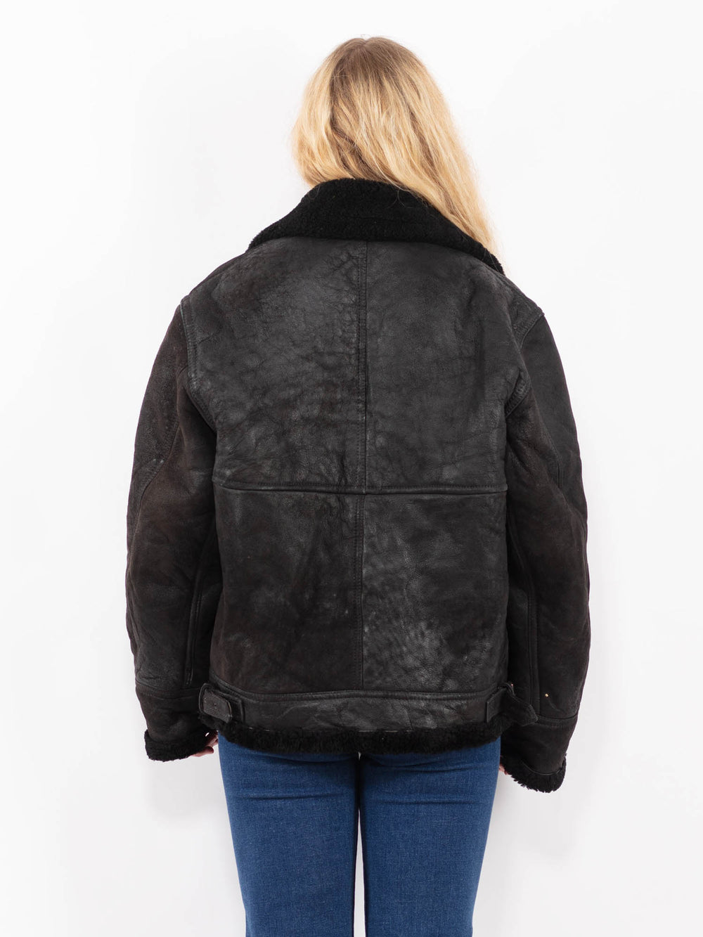 Vintage 90's Women Sheepskin Jacket in BlackA0357