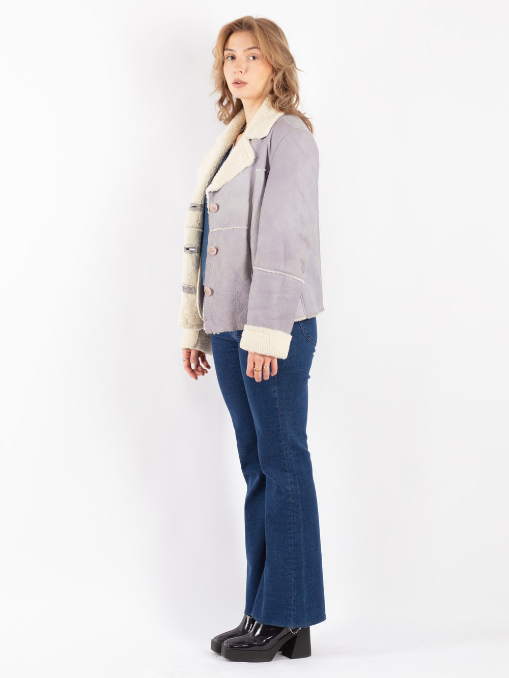 Vintage 90's Women Sheepskin Jacket in Gray