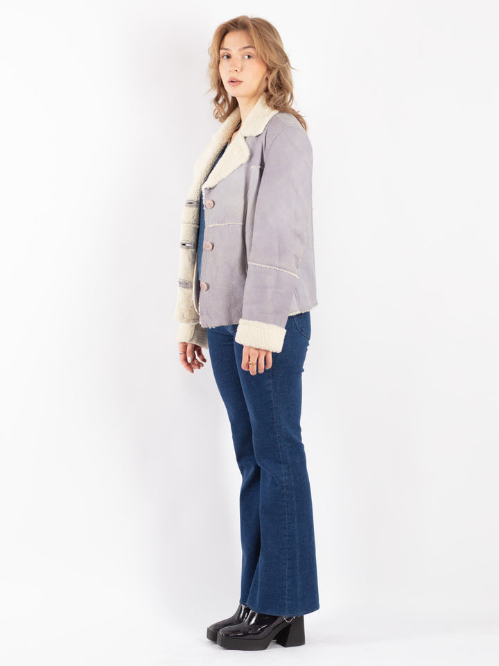 Vintage 90's Women Sheepskin Jacket in Gray