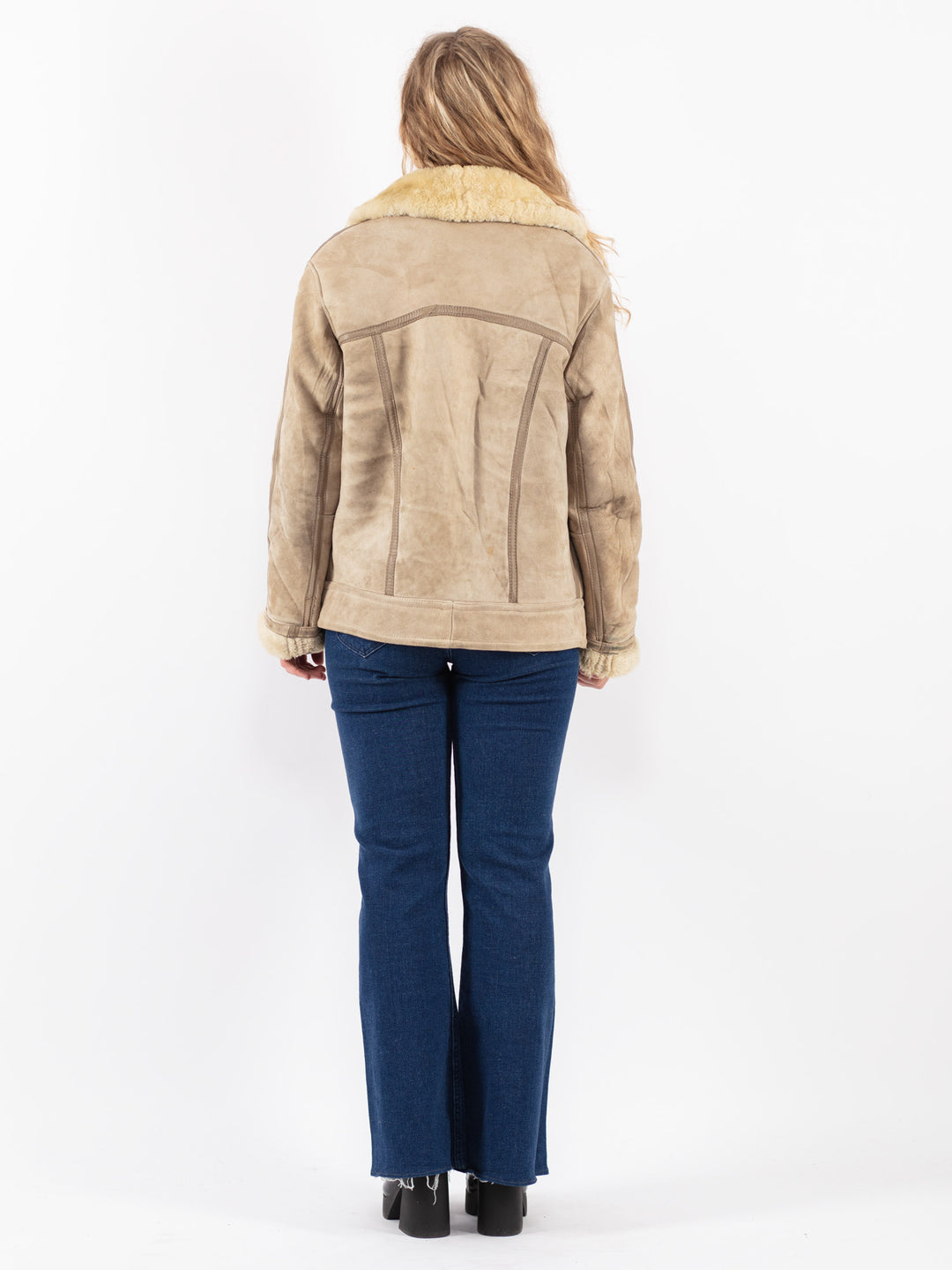 Vintage 90's Women Sheepskin Jacket in Beige