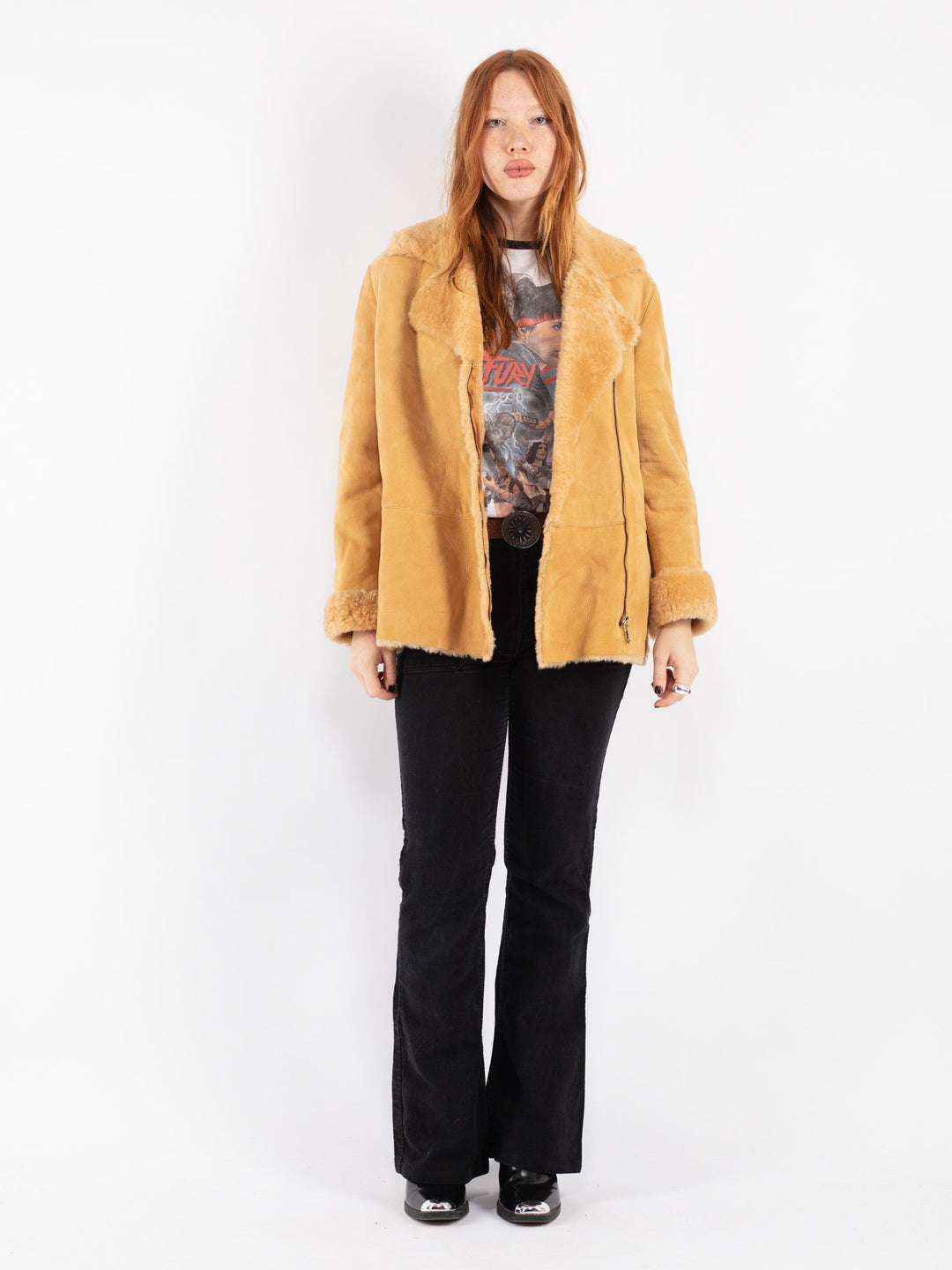 Vintage 90's Women Sheepskin Jacket in Beige
