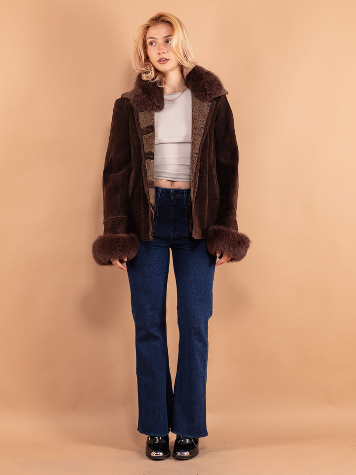 Vintage 90's Women Sheepskin Jacket in Brown
