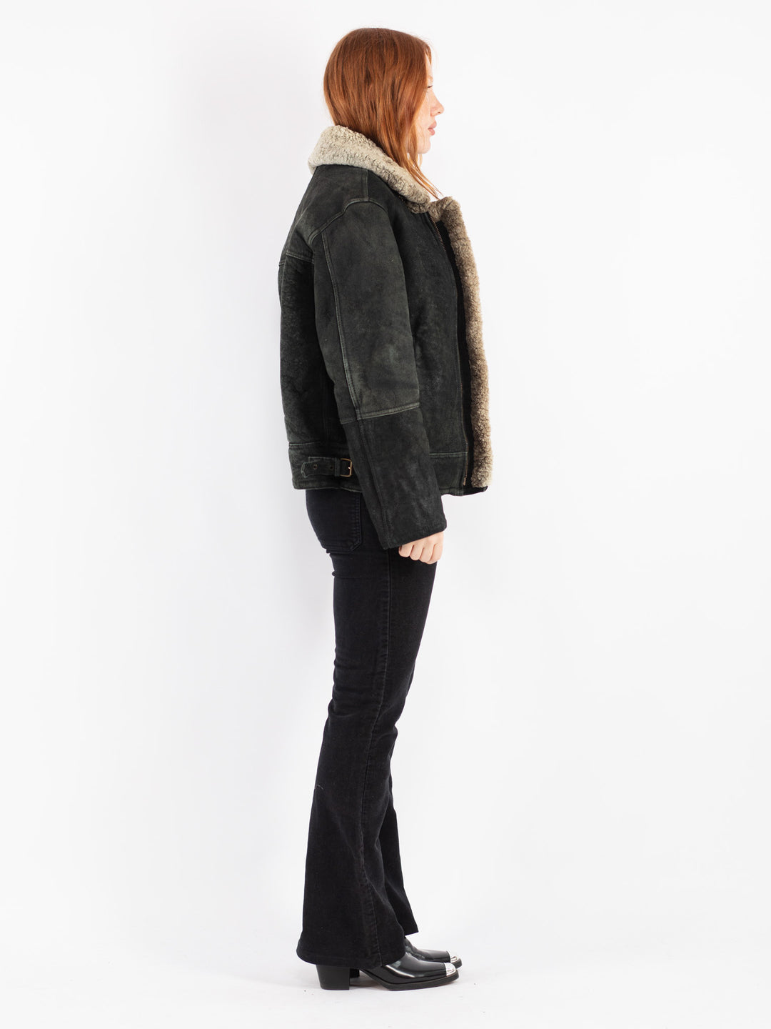 Vintage 90's Women Sheepskin Shearling Jacket in Black
