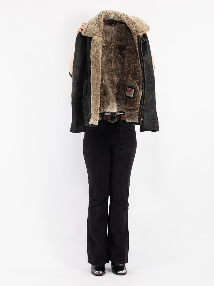 Vintage 90's Women Sheepskin Shearling Jacket in Black