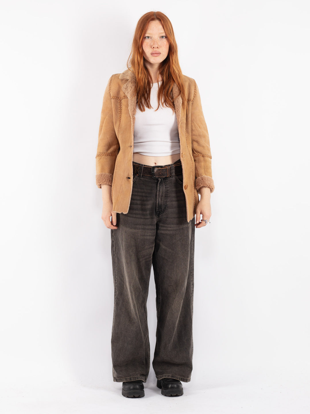 Vintage 90's Women Sheepskin Jacket in Beige