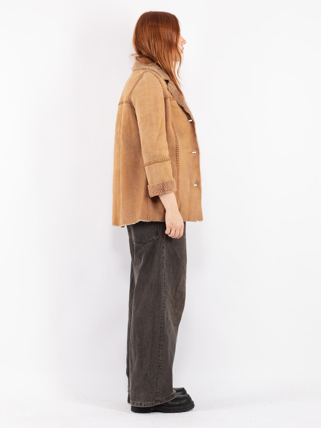 Vintage 90's Women Sheepskin Jacket in Beige