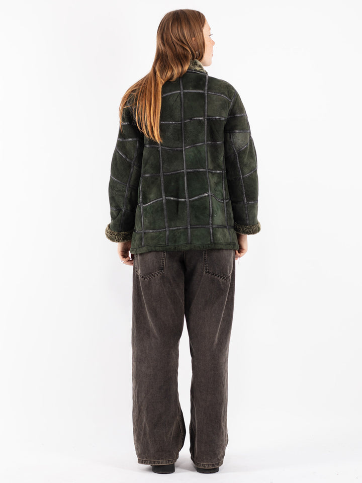 Vintage 90's Women Sheepskin Jacket in Green
