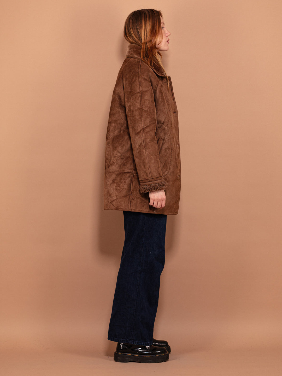Vintage 90's Women Sherpa Coat in Brown
