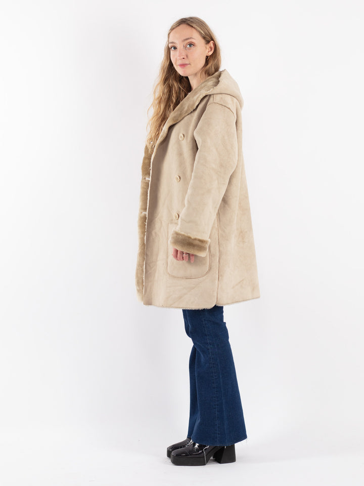 Vintage 90's Women Sherpa Coat in Beige