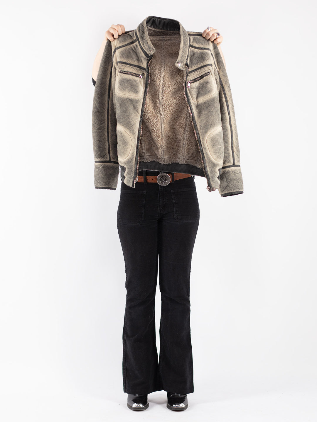 Vintage 90's Women Sherpa Jacket in Gray