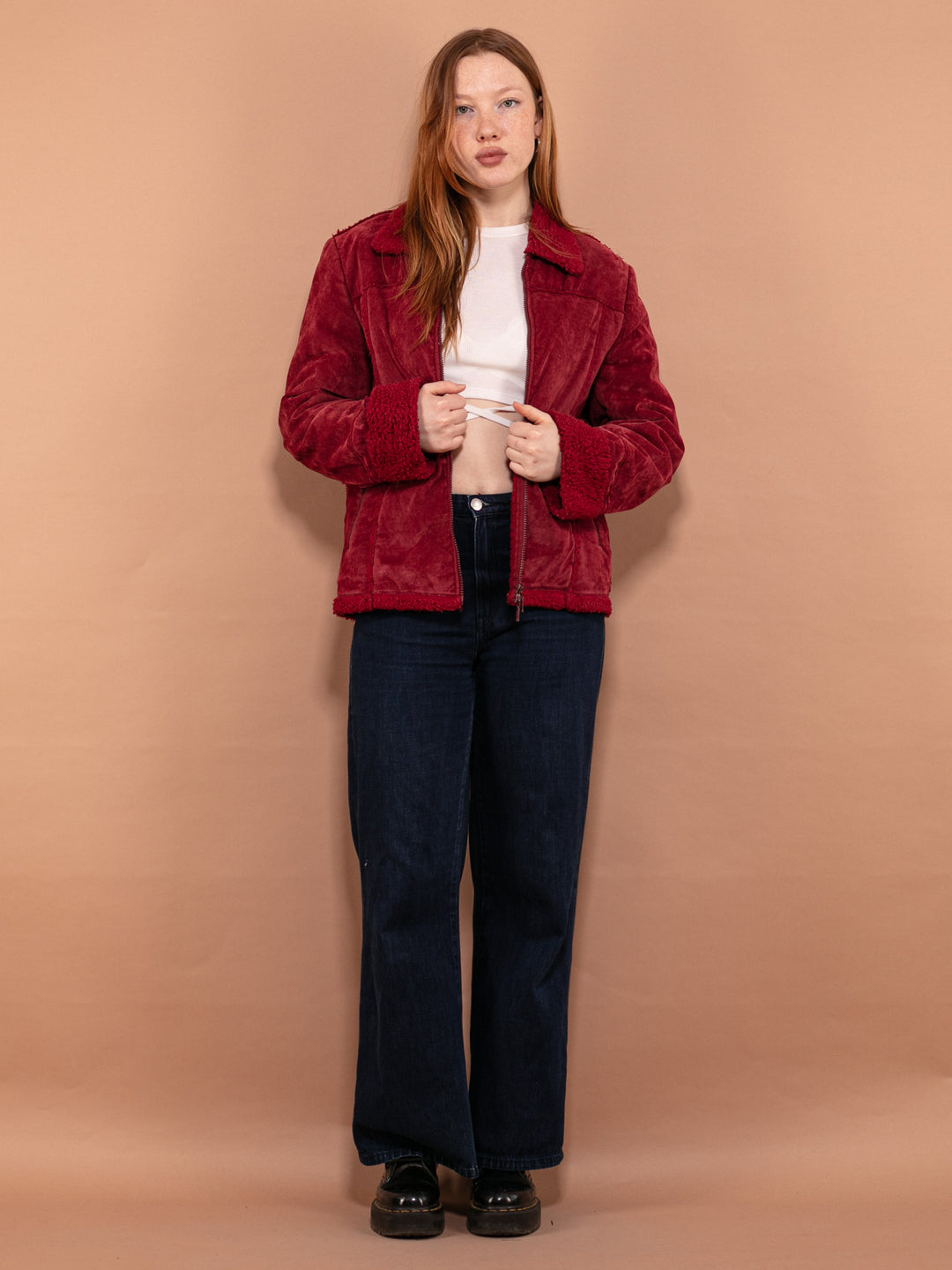 Vintage 90's Women Sherpa Jacket in Red