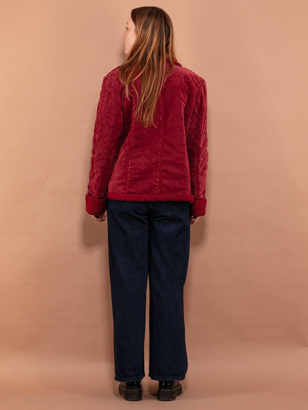 Vintage 90's Women Sherpa Jacket in Red