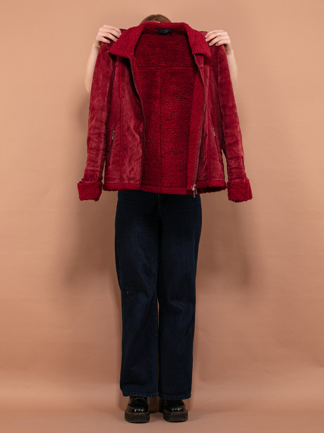 Vintage 90's Women Sherpa Jacket in Red