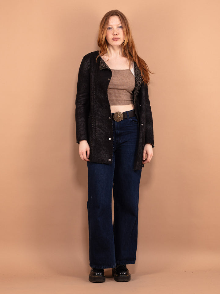 Vintage 90's Women Sherpa Long Jacket in Black - NorthernGrip