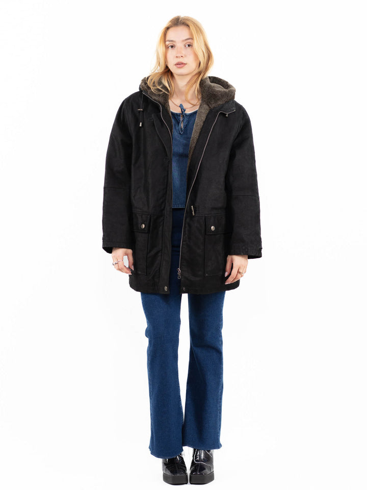 Vintage 90's Women Suede Sherpa Coat in BlackA0048