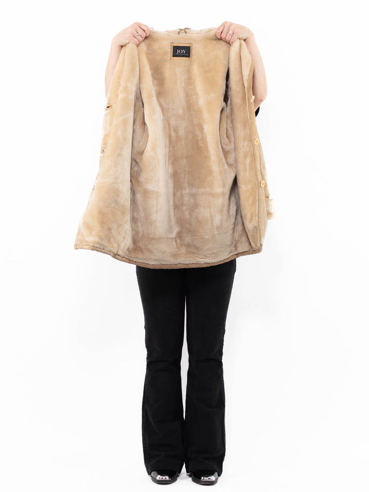 Vintage 90's Women Suede Sherpa Coat in BeigeA0903