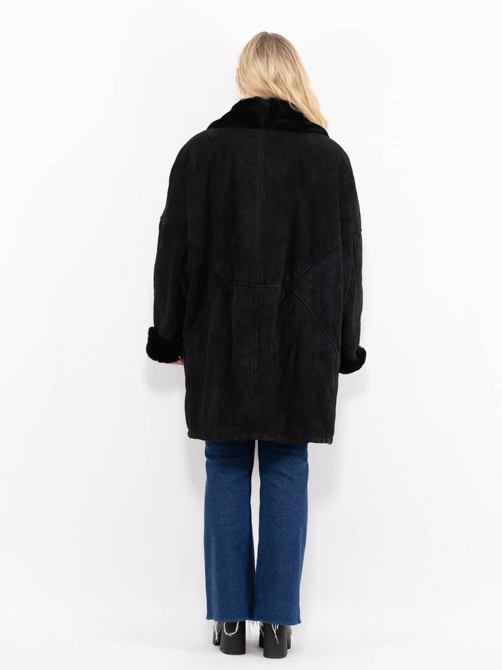 Vintage 90's Women Suede Sherpa Coat in BlackA1012