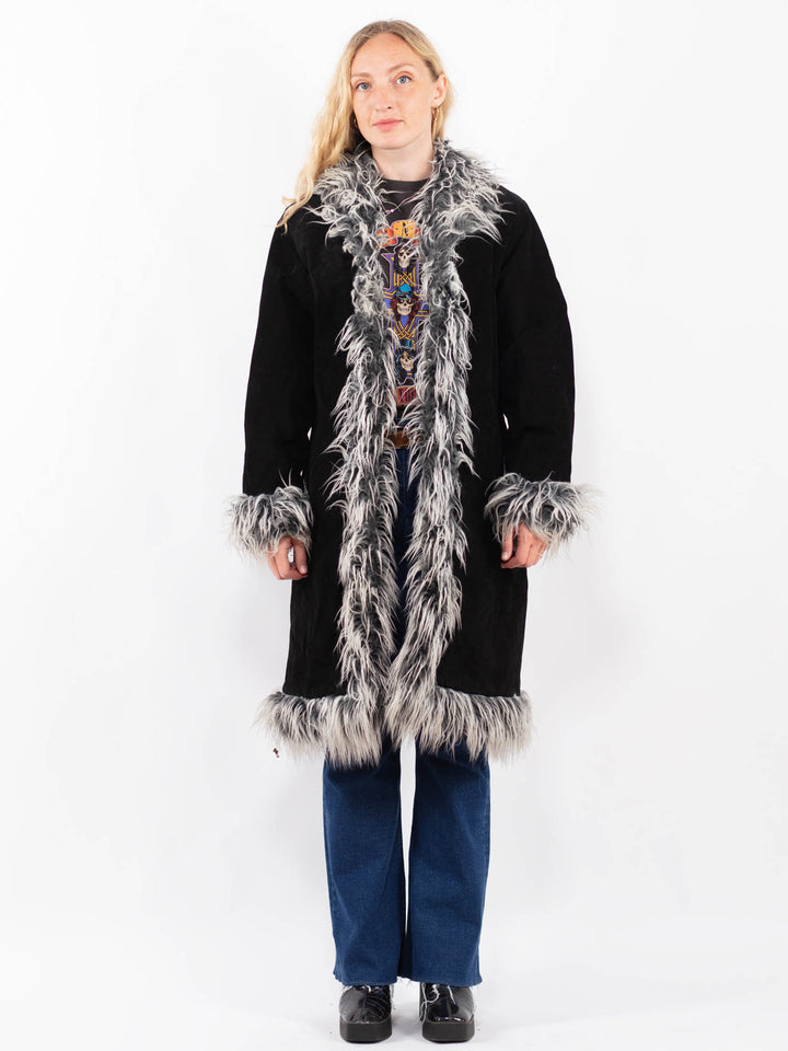 Vintage 90's Women Suede Sherpa Coat in BlackA0416