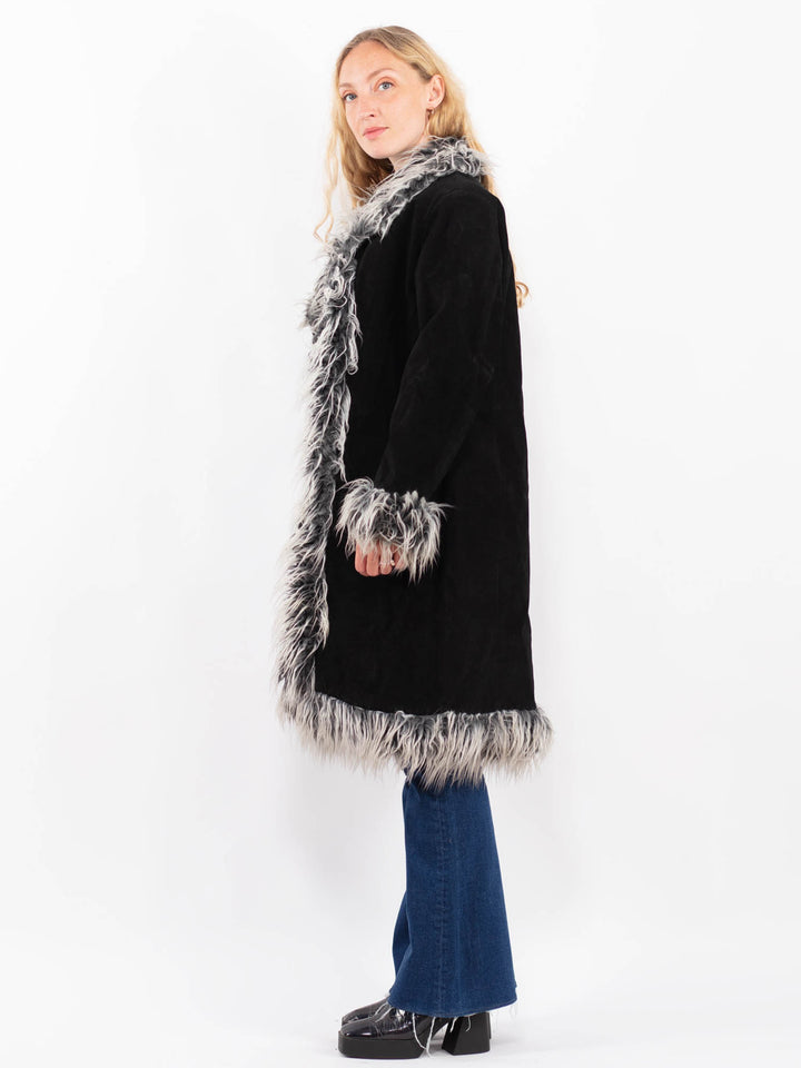 Vintage 90's Women Suede Sherpa Coat in BlackA0416