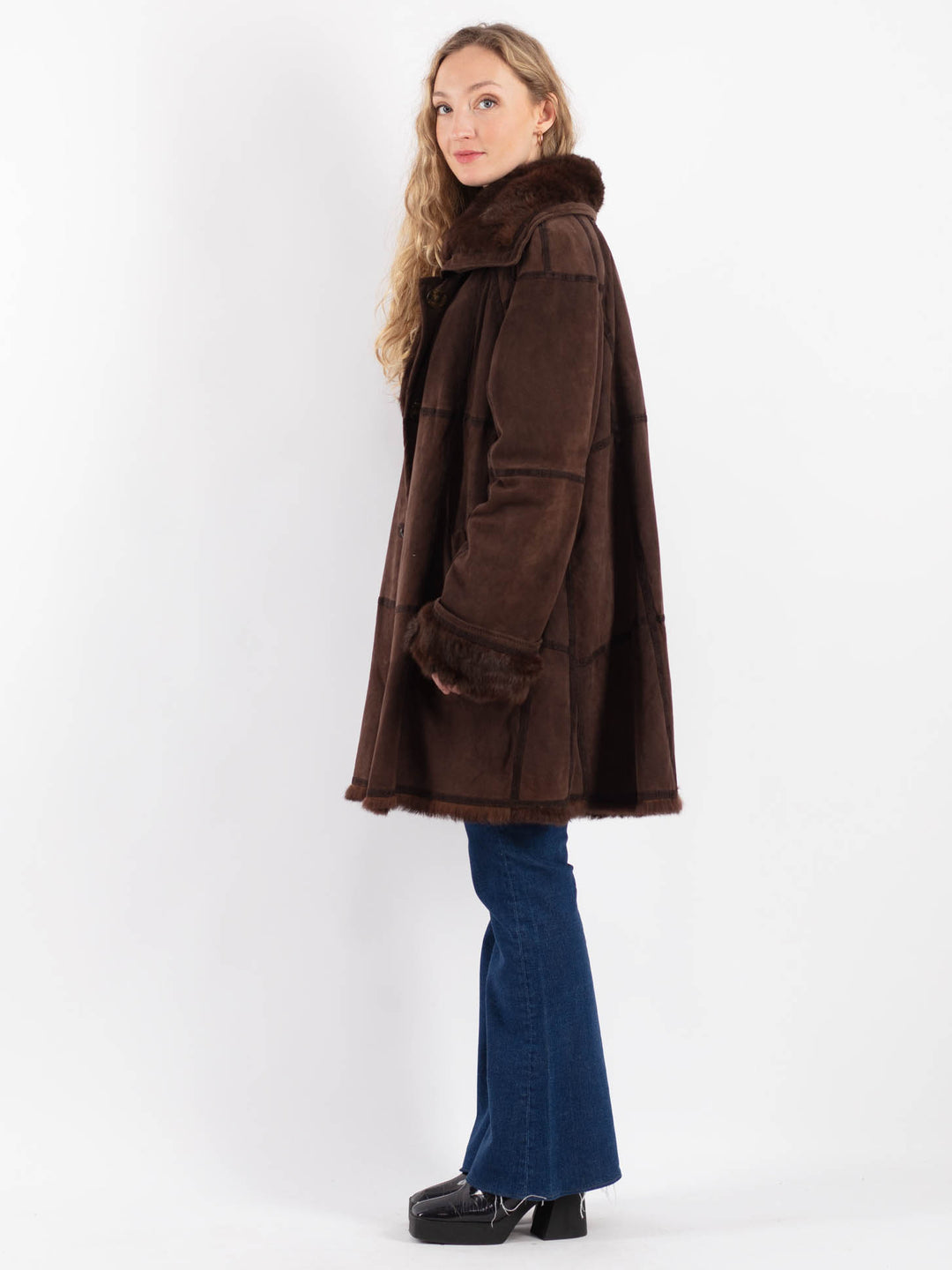 Vintage 90's Women Suede Coat in BrownV9227
