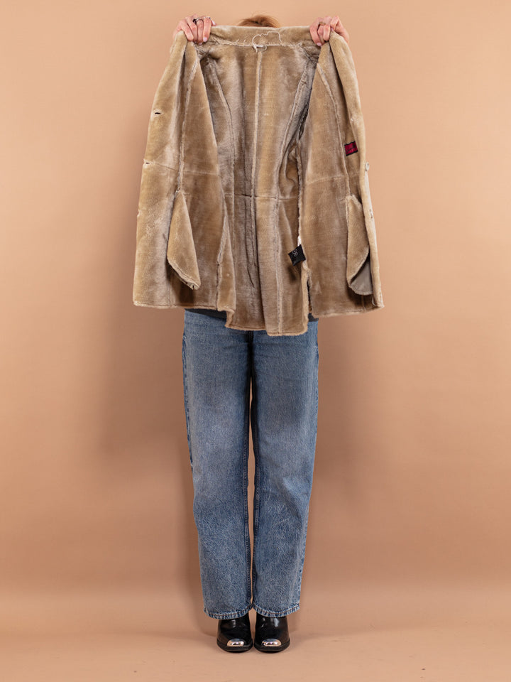 Vintage 90's Women Suede Sherpa Coat in Beige - NorthernGrip