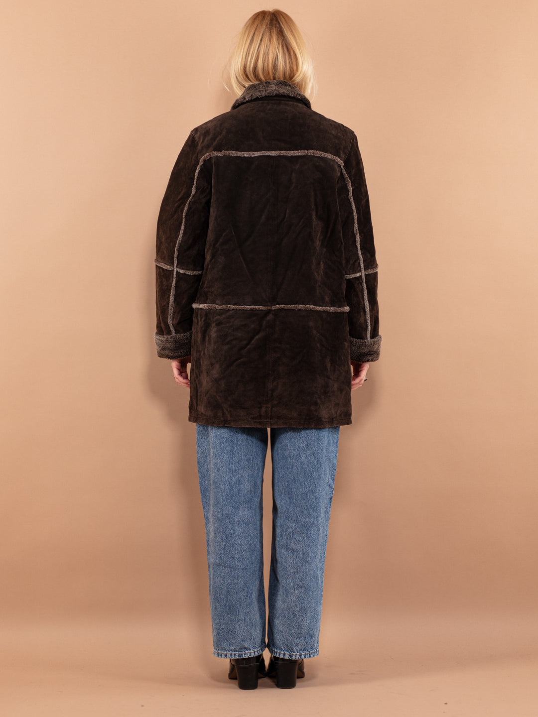 Vintage 90's Women Suede Sherpa Coat in Brown - NorthernGrip