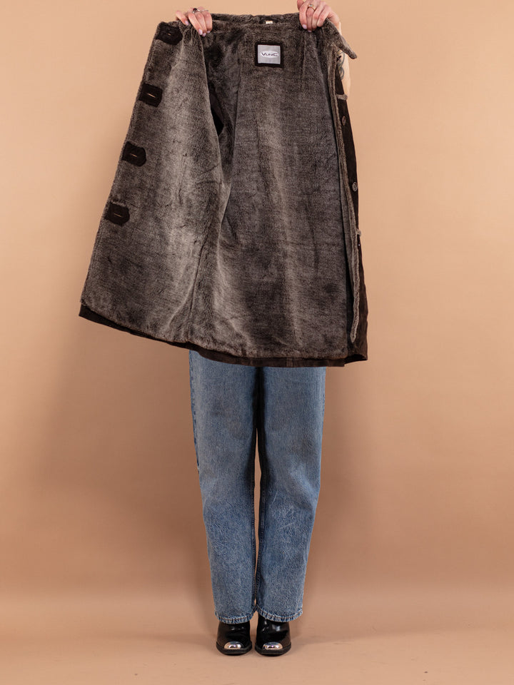 Vintage 90's Women Suede Sherpa Coat in Brown - NorthernGrip