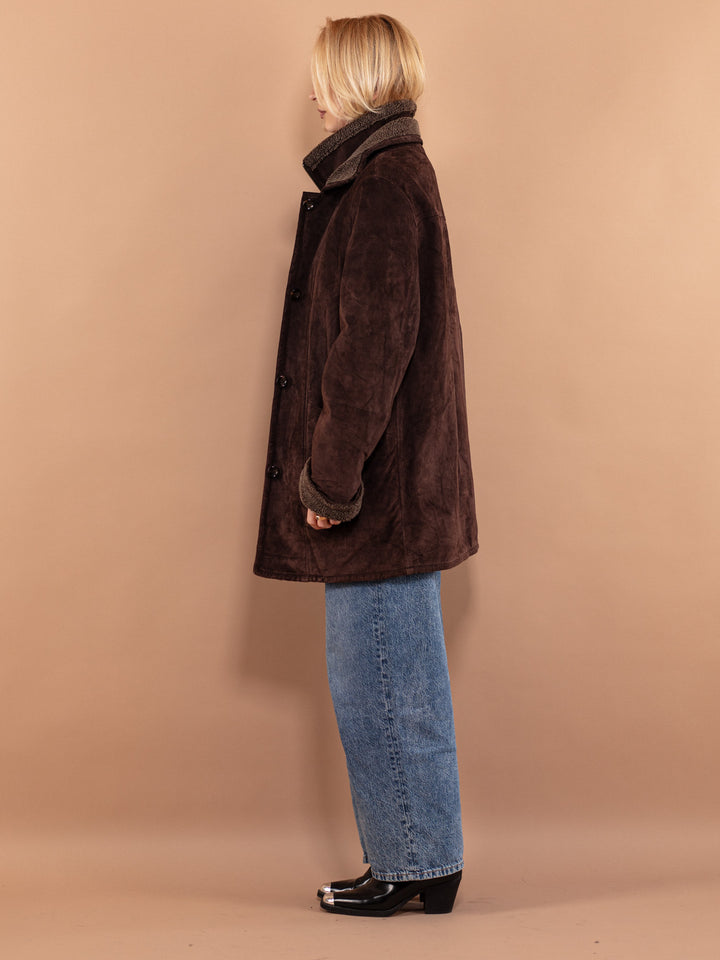 Vintage 90's Women Suede Sherpa Coat in Brown - NorthernGrip