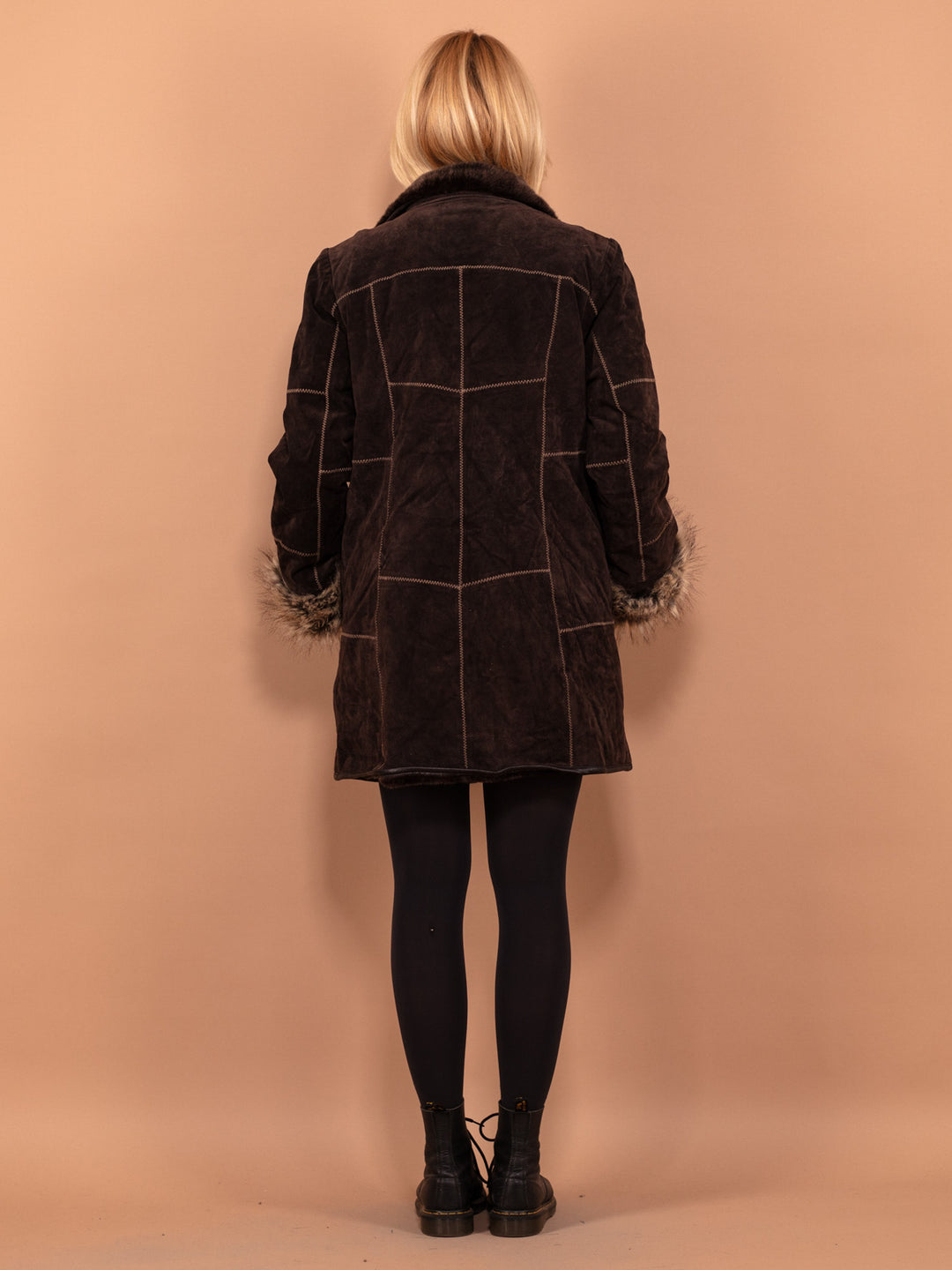 Vintage 90's Women Suede Sherpa Coat in Brown - NorthernGrip