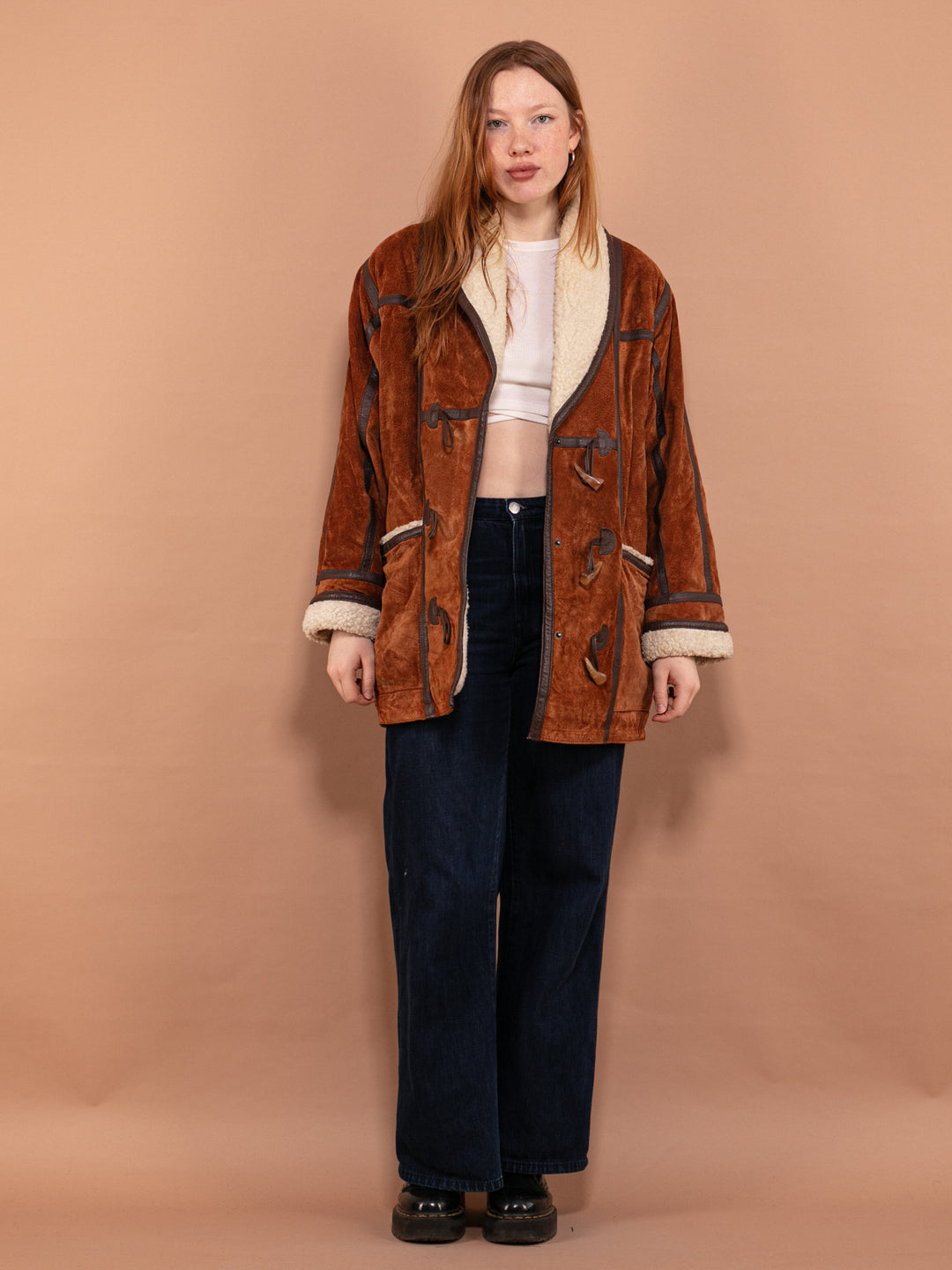 Vintage 90's Women Suede Sherpa Coat in Brown - NorthernGrip