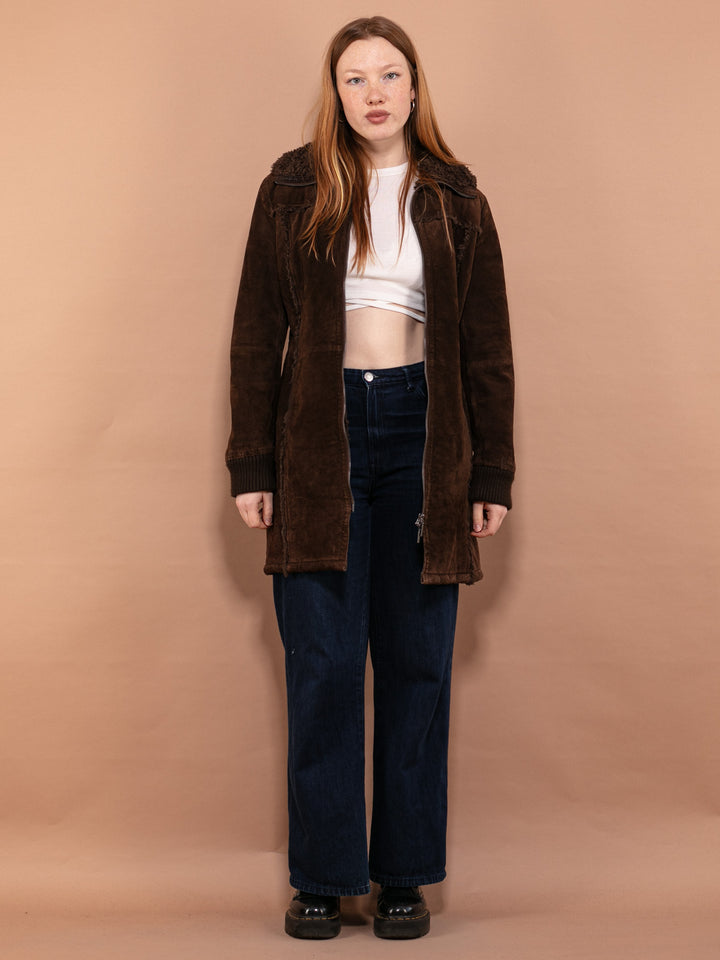 Vintage 90's Women Suede Sherpa coat in Brown - NorthernGrip