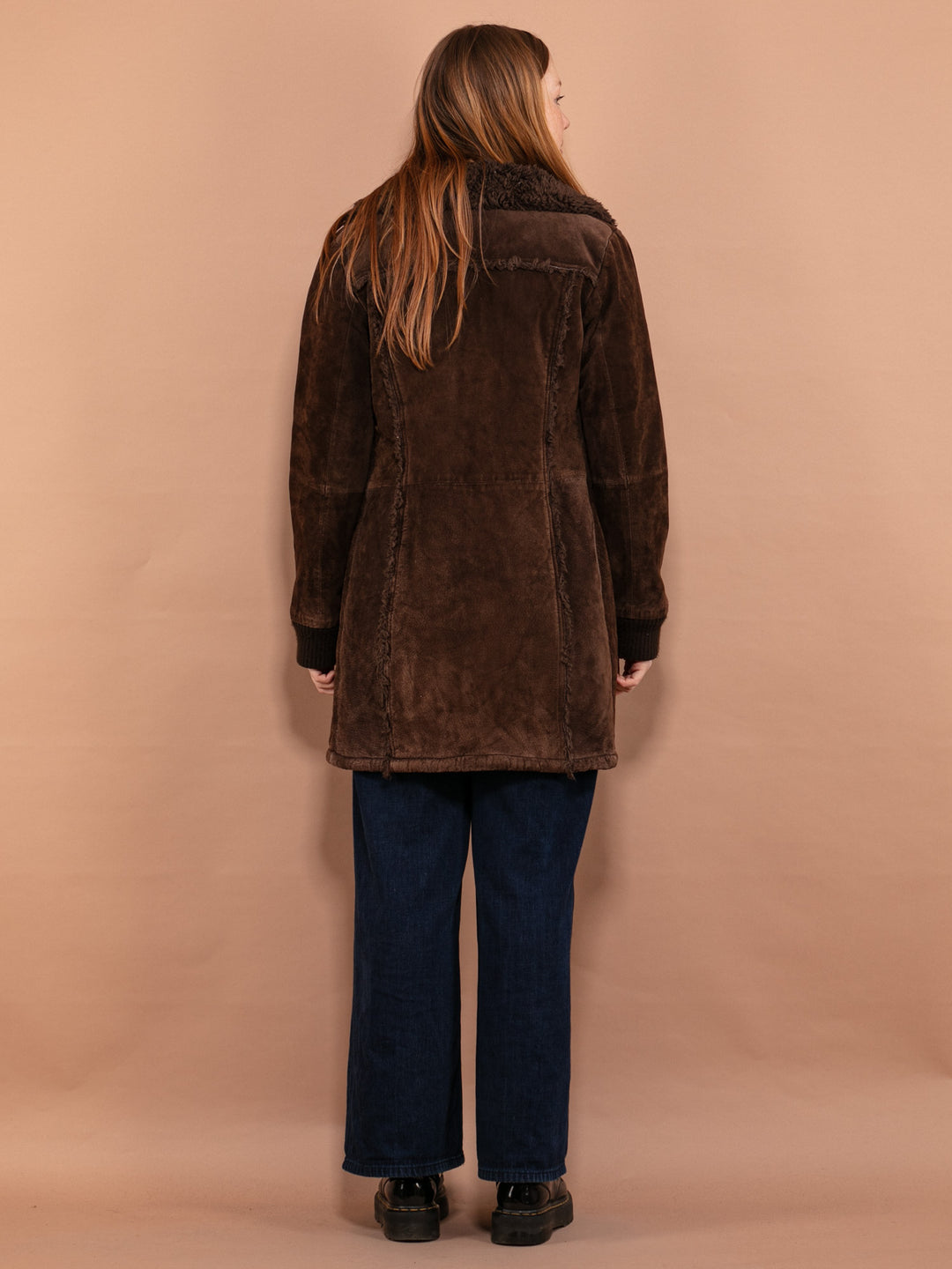 Vintage 90's Women Suede Sherpa coat in Brown - NorthernGrip