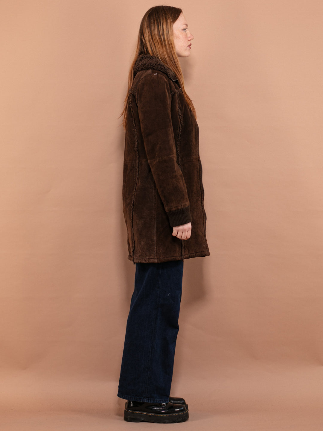 Vintage 90's Women Suede Sherpa coat in Brown - NorthernGrip