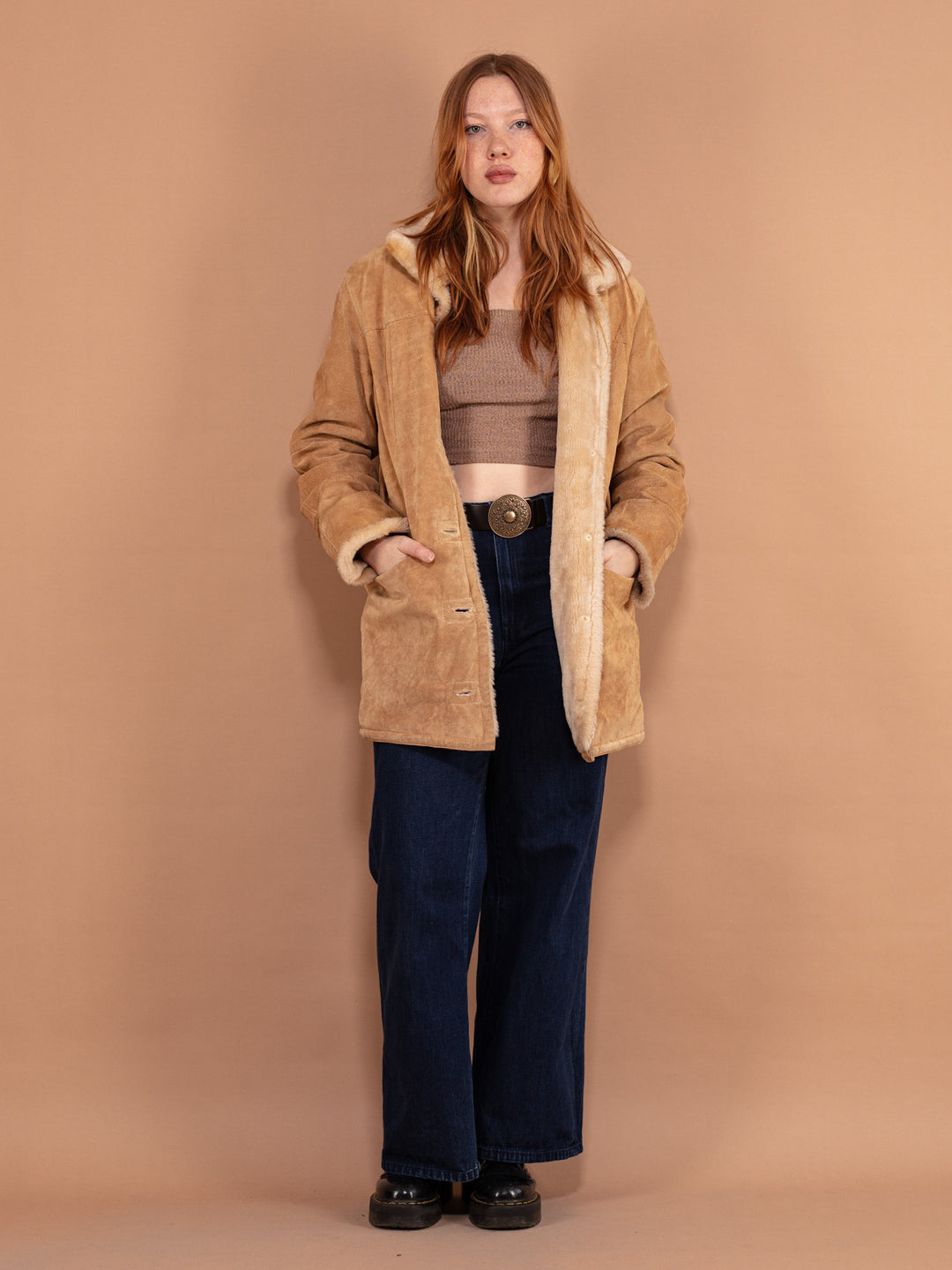 Vintage 90's Suede Sherpa Coat in Beige - NorthernGrip